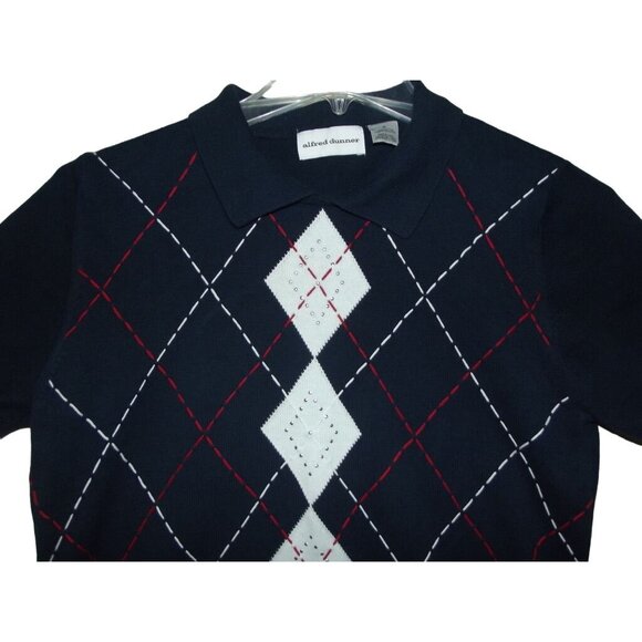 Alfred Dunner Sweater Womens Size Small blue argyle embroidered Patriotic collar - Picture 2 of 7